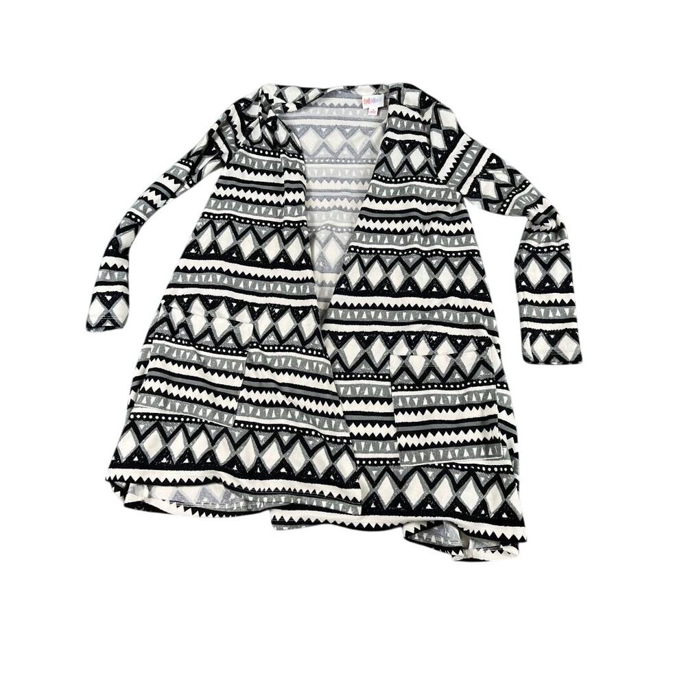 LuLaRoe Small Black White Aztec Geometric Open Front Cardigan Pockets Womens